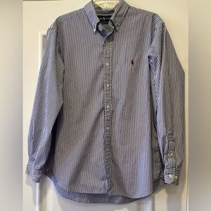 Ralph Lauren Casual Fit White and Navy Blue Striped Long Sleeve Shirt Size 16.5